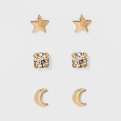 Moon And Star Stud Earring Set 3ct - A New Day™ Gold: Nickel-Free Metal, Post Closure, 0.12oz, 0.03in Length -A New Day GUEST f65f7eab 108c 442c 88f0 c7715813d0eb