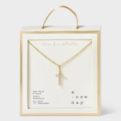 14K Gold Plated Cubic Zirconia Cross Pendant Necklace - A New Day™: Brass, Lobster Claw Clasp, 16" Length 7 14K Gold Plated Cubic Zirconia Cross Pendant Necklace - A New Day™: Brass, Lobster Claw Clasp, 16" Length -A New Day GUEST f712f0b7 41c4 440b 83ef 771a5b0f9113