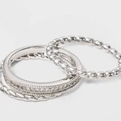 Silver Plated 3 Band Ring Set With Cubic Zirconia - A New Day™ Silver/Clear 6 -A New Day GUEST ff344732 40c0 4951 b8a7 669e3f0589ea 1