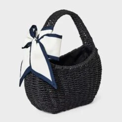 Straw Mini Bag With Bow - A New Day™ Black: Woven Paper Straw, Structured Shoulder Handbag, Single Handle, Solid Pattern -A New Day GUEST ffaf8084 8fb2 4328 a4d7 bda86c53ba20